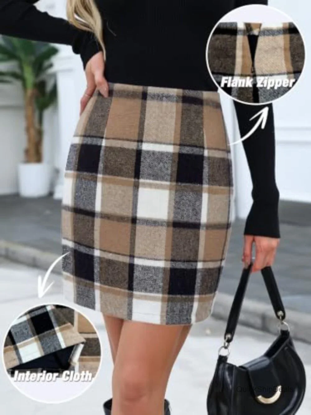 Womens Tartan Plaid Mini Pencil Skirt Fall Bodycon High Waist